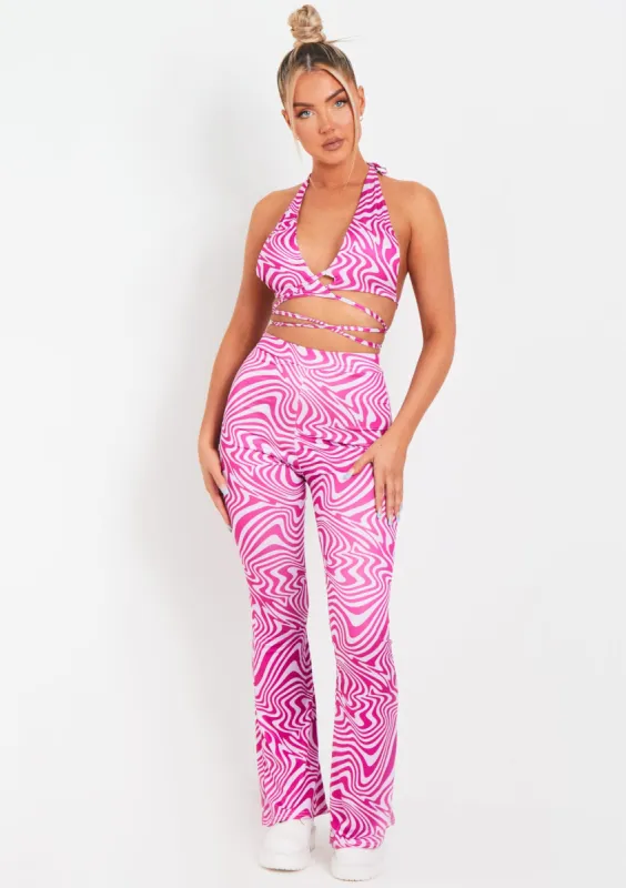 Odette Purple Swirl Print Flared Trousers sold by Missy Empire