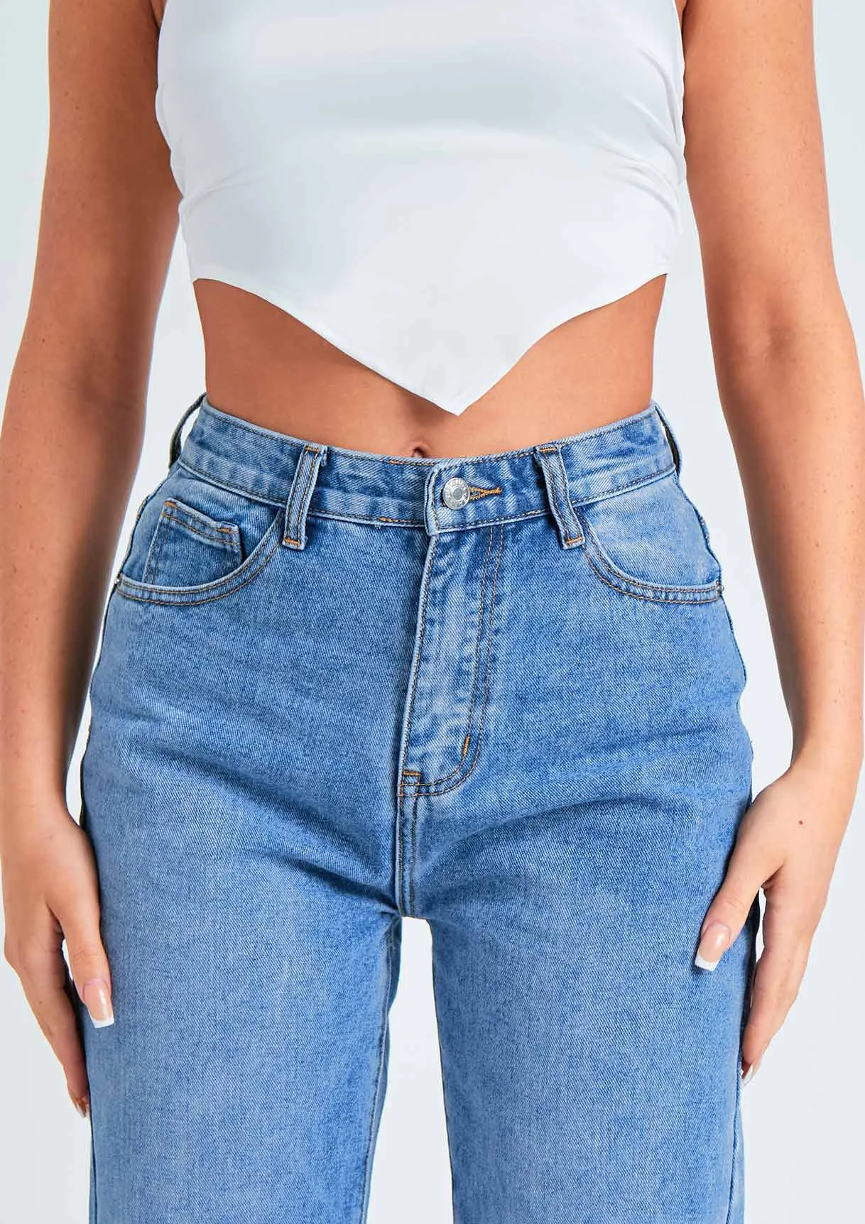 Perrie Denim Mid Wash Straight Leg Split Detail Jeans sold by Missy Empire product image thumbnail 3