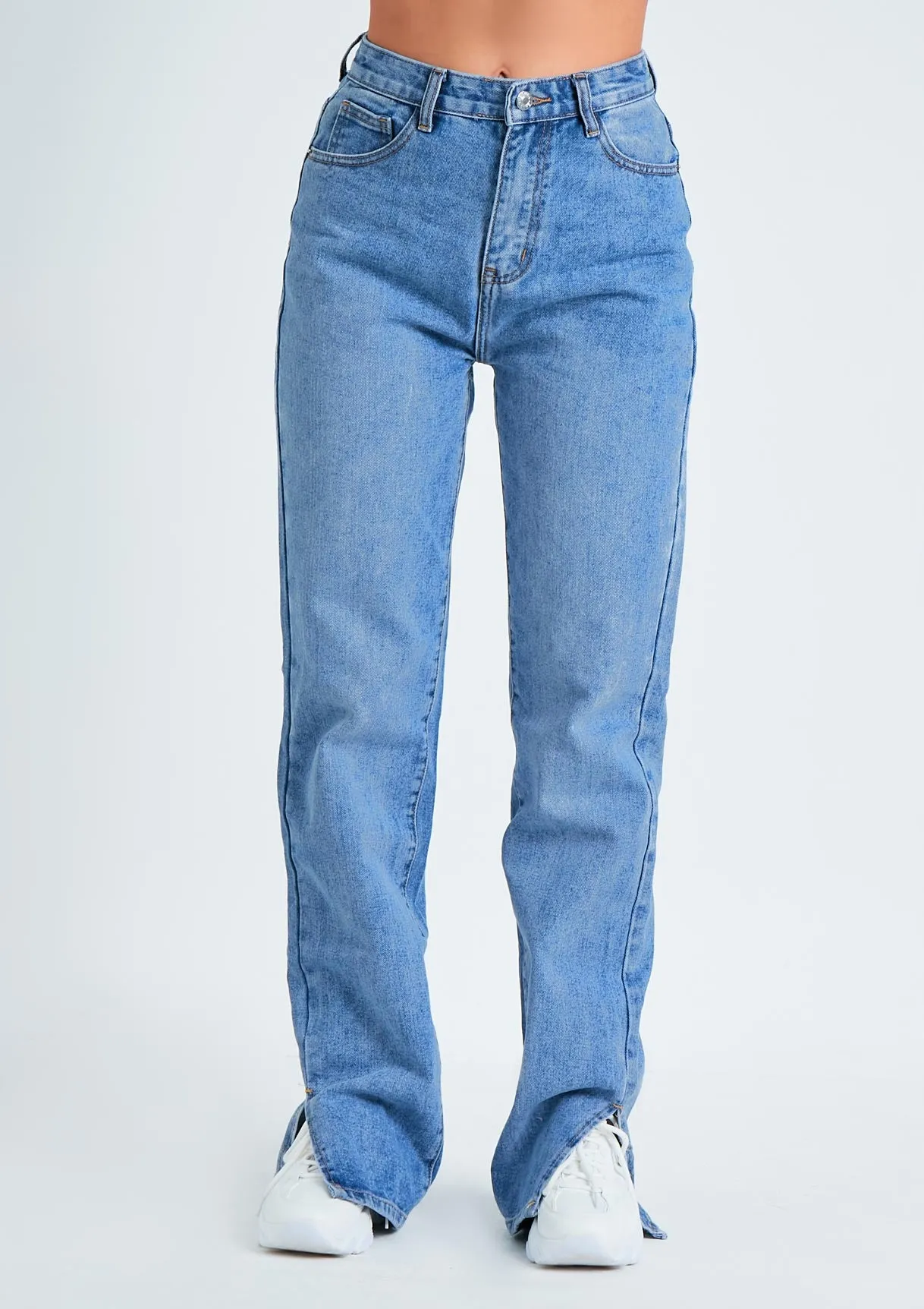 Perrie Denim Mid Wash Straight Leg Split Detail Jeans sold by Missy Empire product image thumbnail 4