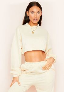 Hedda Cream Cropped Loopback Sweatshirt sold by Missy Empire