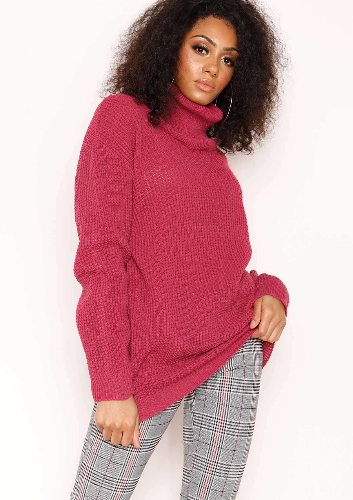 Harper Raspberry Knit Roll Neck Jumper sold by Missy Empire