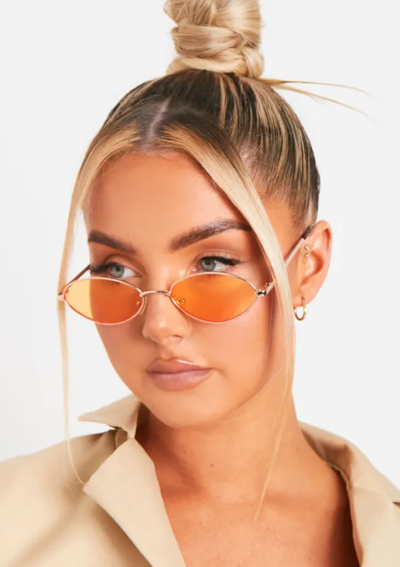 Naylor Orange Gold Frame Oval Sunglasses sold by Missy Empire