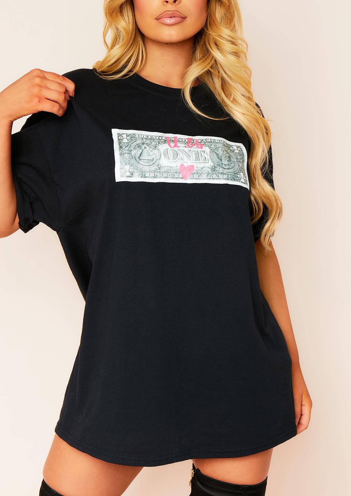 Kera Black U Da One Slogan Graphic Oversized T-Shirt sold by Missy Empire product image thumbnail 2