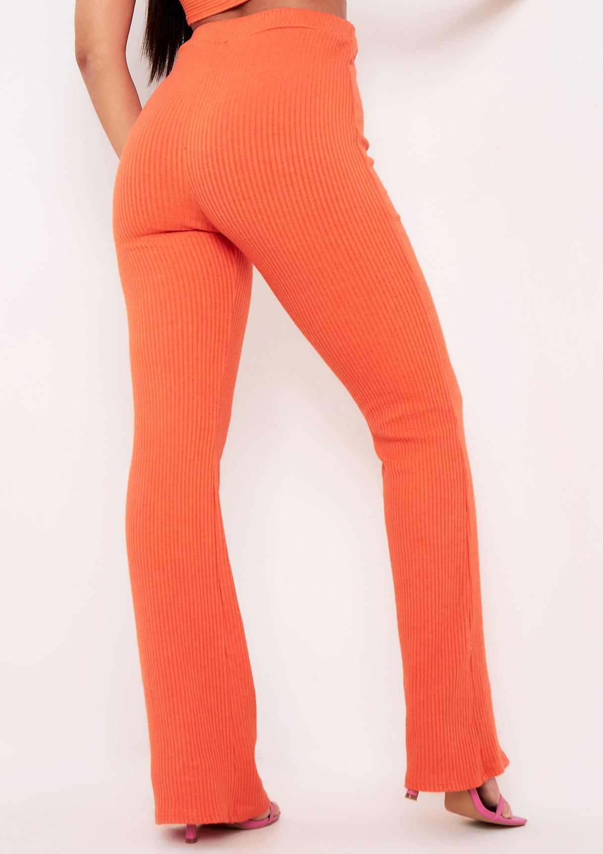 Miranda Orange Flare Brushed Ribbed Trousers sold by Missy Empire product image thumbnail 5