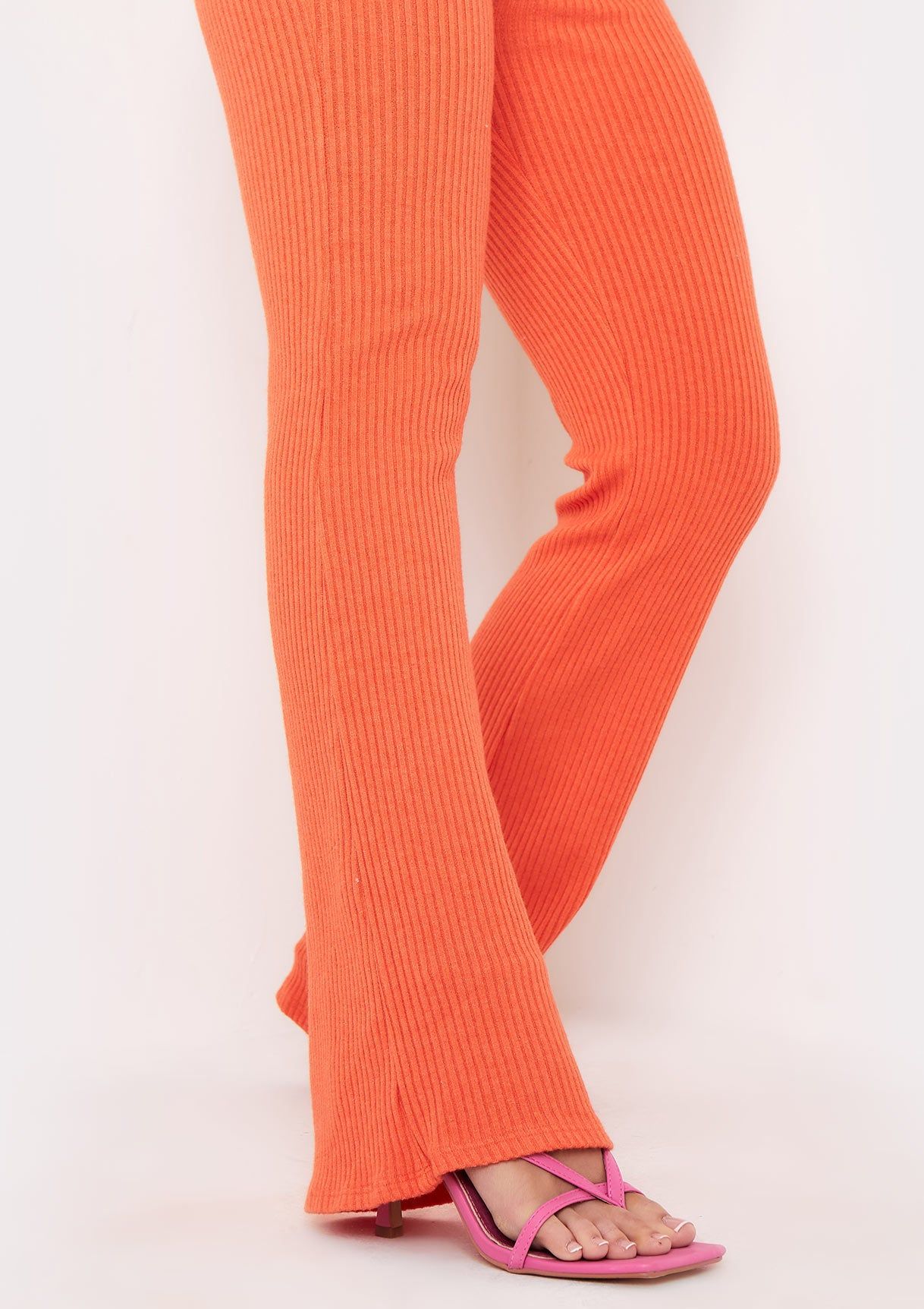 Miranda Orange Flare Brushed Ribbed Trousers sold by Missy Empire product image thumbnail 4