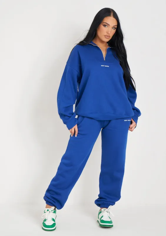 Jianna Cobalt Blue Embroidered Cuffed Joggers made by Missy Empire