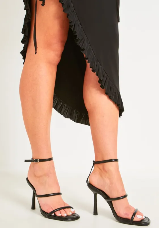 Justine Black Square Toe Strappy Heels sold by Missy Empire