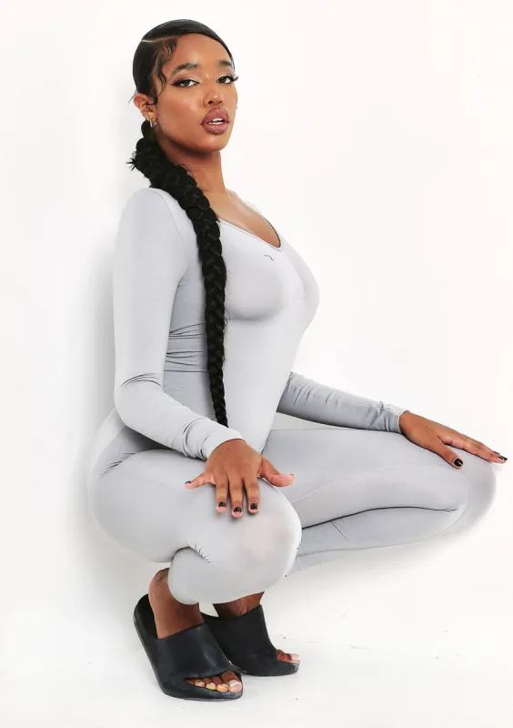 Amelia Grey Seamless Long Sleeve Plunge Jumpsuit sold by Missy Empire