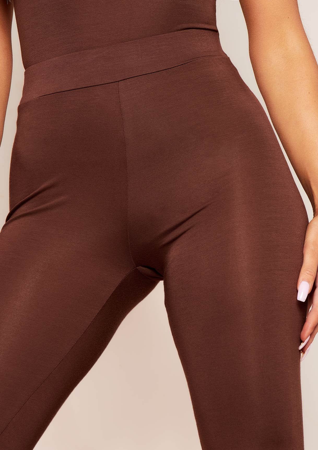 Carrie Chocolate High Waisted Basic Jersey Leggings sold by Missy Empire product image thumbnail 3