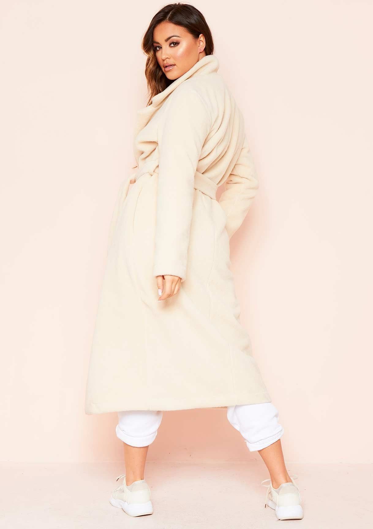 Avarel Cream Longline Belted Wool Coat sold by Missy Empire product image thumbnail 2