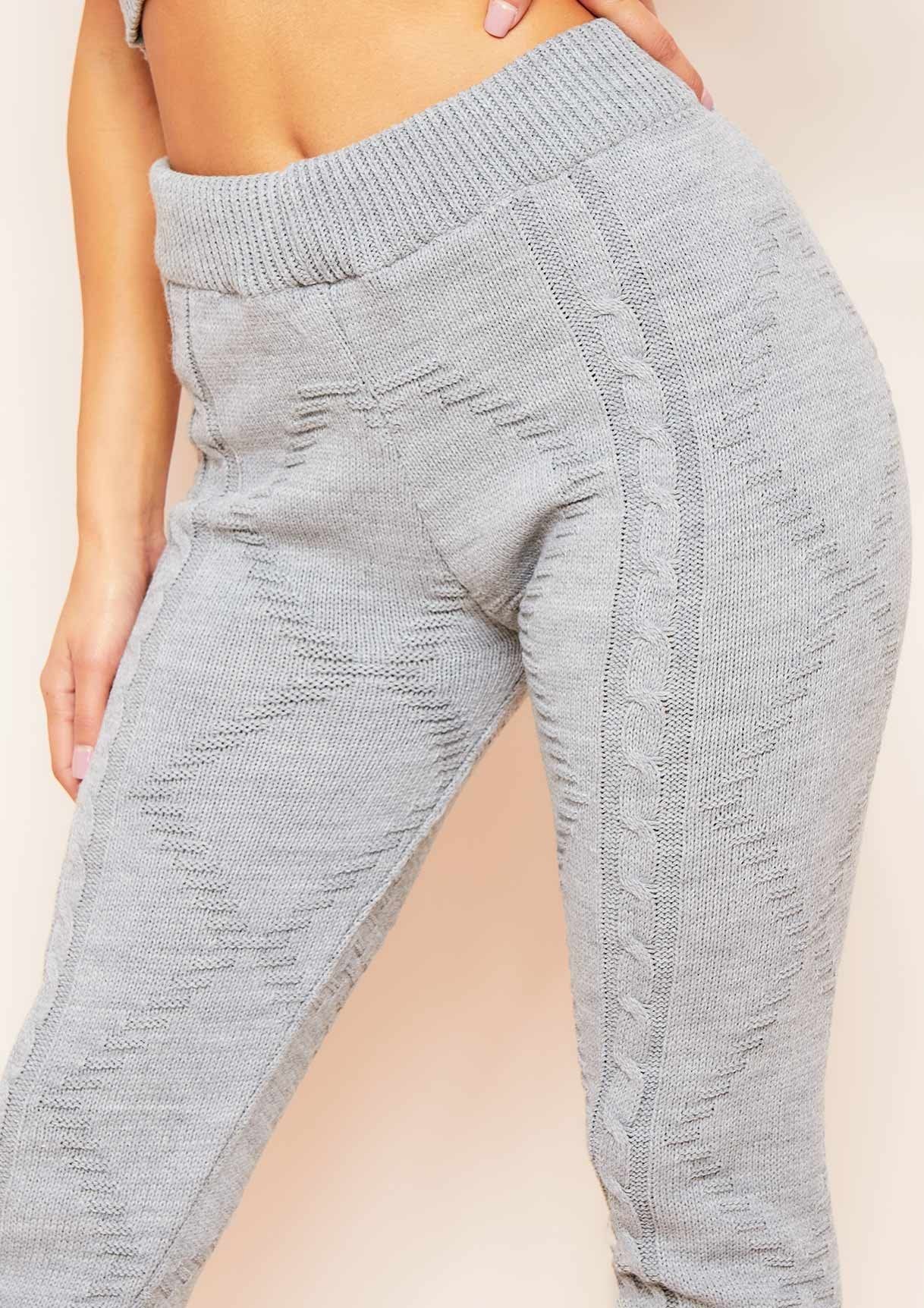 Flynn Light Grey Cable Knitted Ribbed Joggers sold by Missy Empire product image thumbnail 3