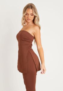 Sara Chocolate Bengaline Longline Bandeau Top sold by Missy Empire