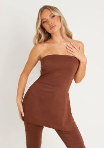 Sara Chocolate Bengaline Longline Bandeau Top sold by Missy Empire