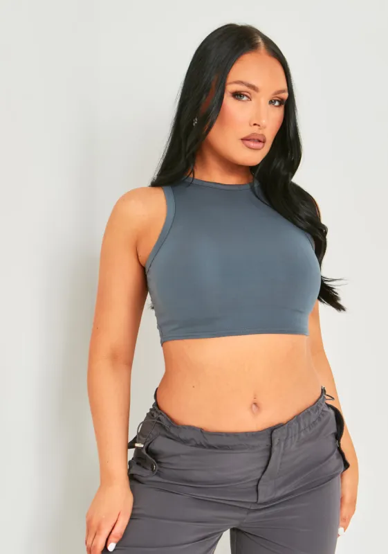 Myla Grey Premium Sculpt Racer Crop Top sold by Missy Empire