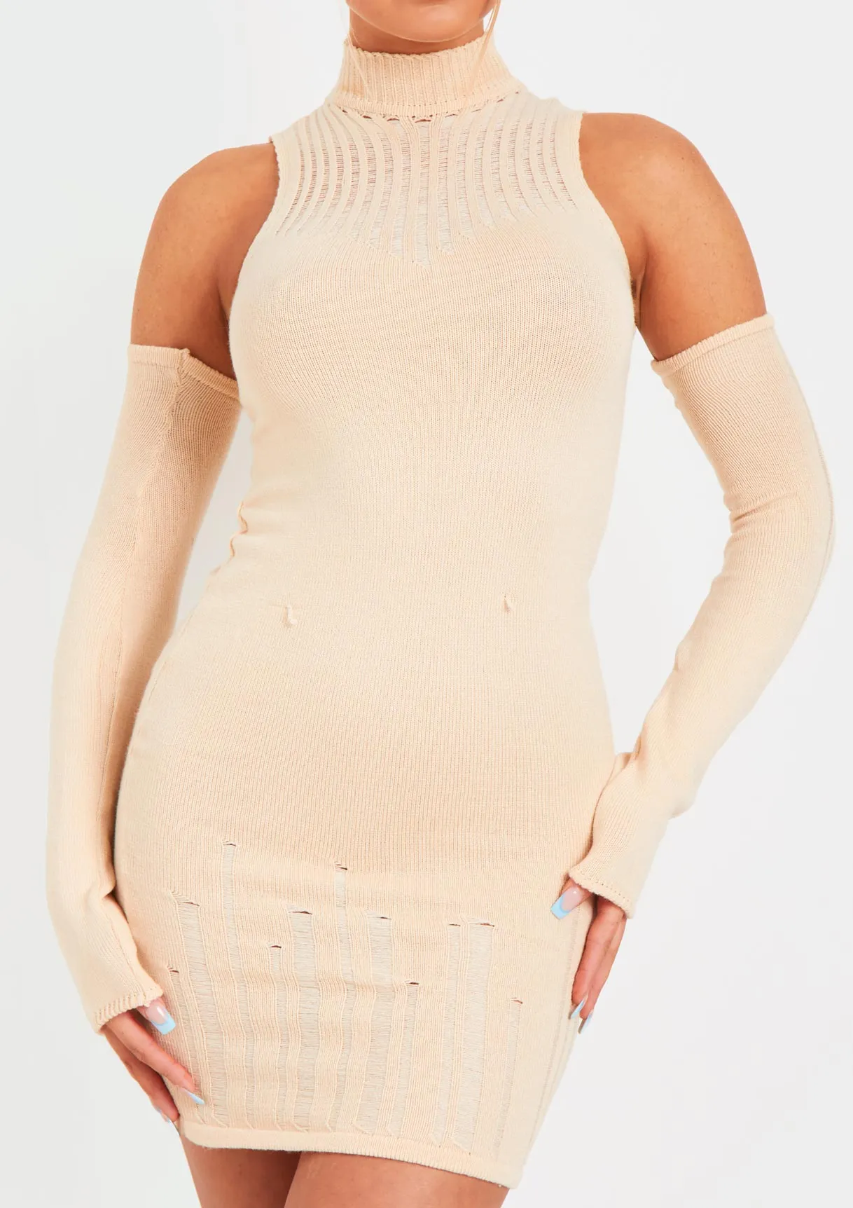 Stacie Stone Laddered Knitted Mini Dress With Sleeves sold by Missy Empire