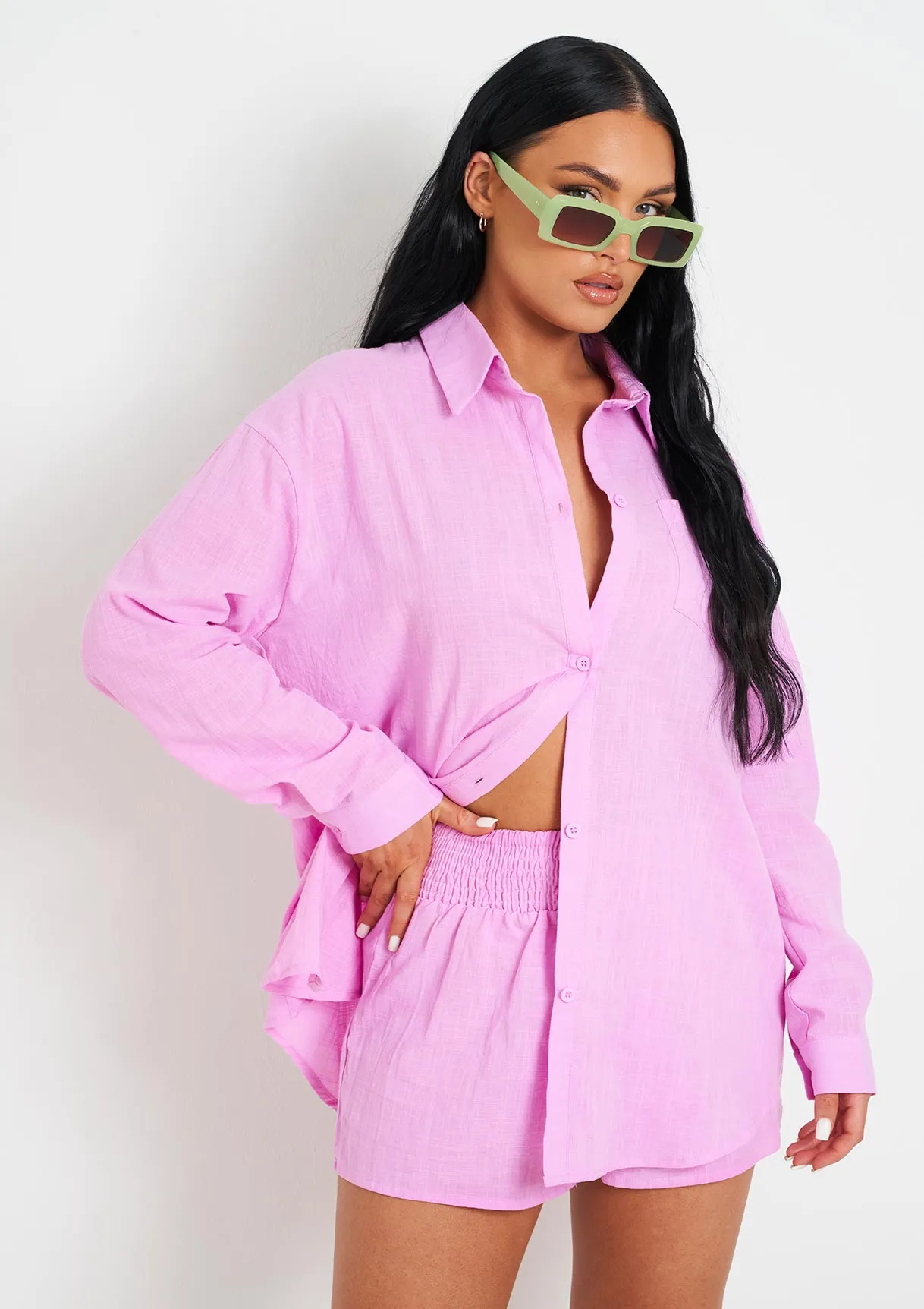 Giana Lilac Linen Oversized Shirt sold by Missy Empire