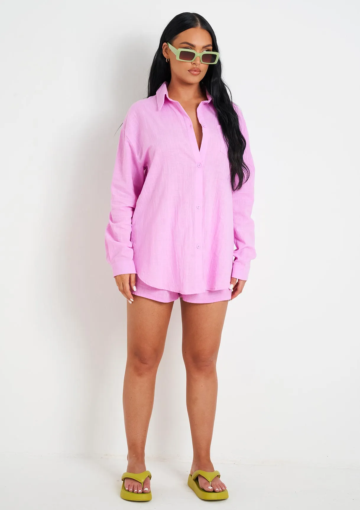 Giana Lilac Linen Oversized Shirt sold by Missy Empire product image thumbnail 4