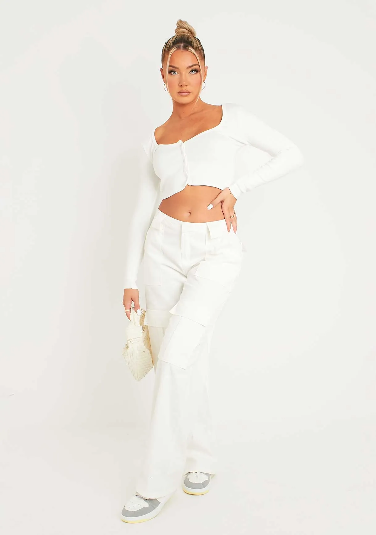 Alaia White Low Rise Cargo Trousers sold by Missy Empire product image thumbnail 4