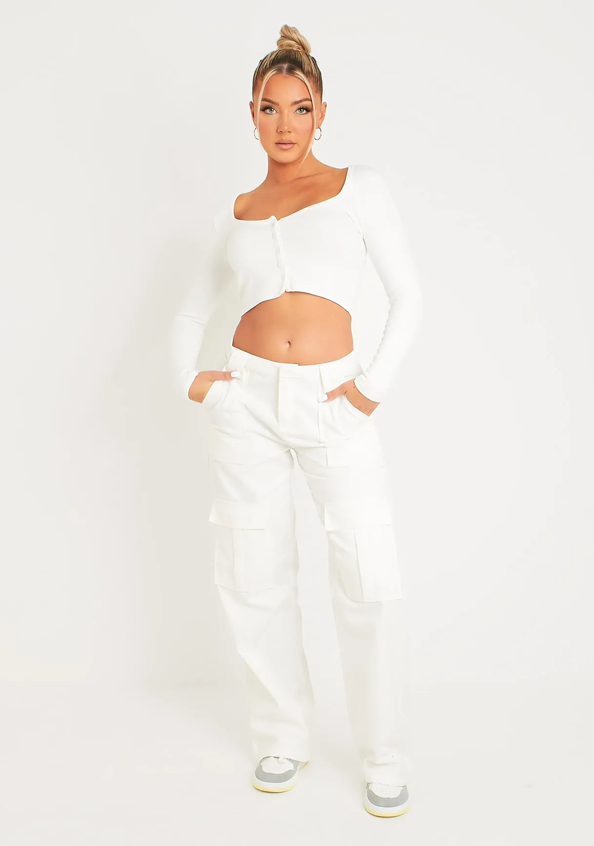 Alaia White Low Rise Cargo Trousers sold by Missy Empire