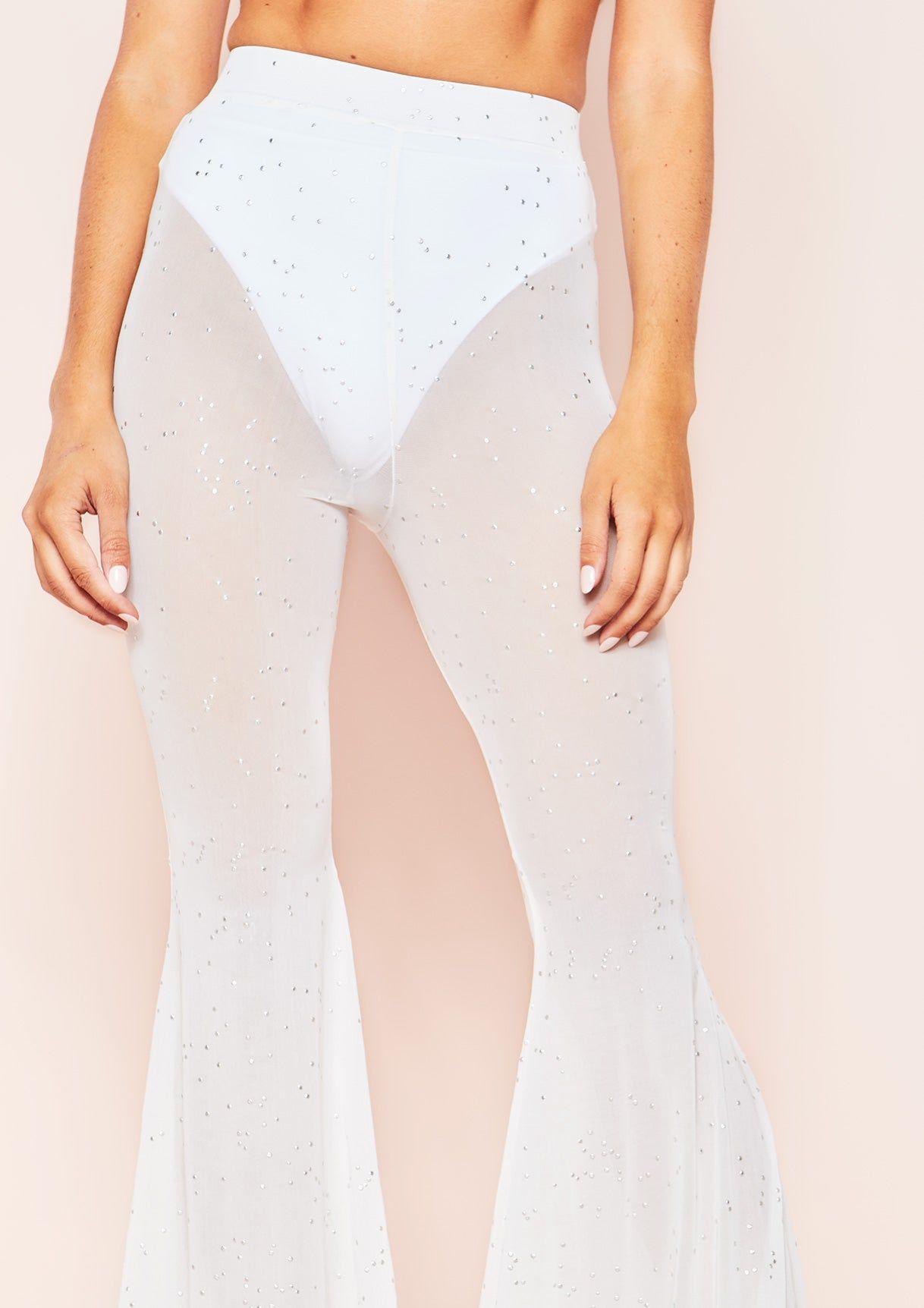 Emily White Mesh Beaded Flare Trousers sold by Missy Empire product image thumbnail 2