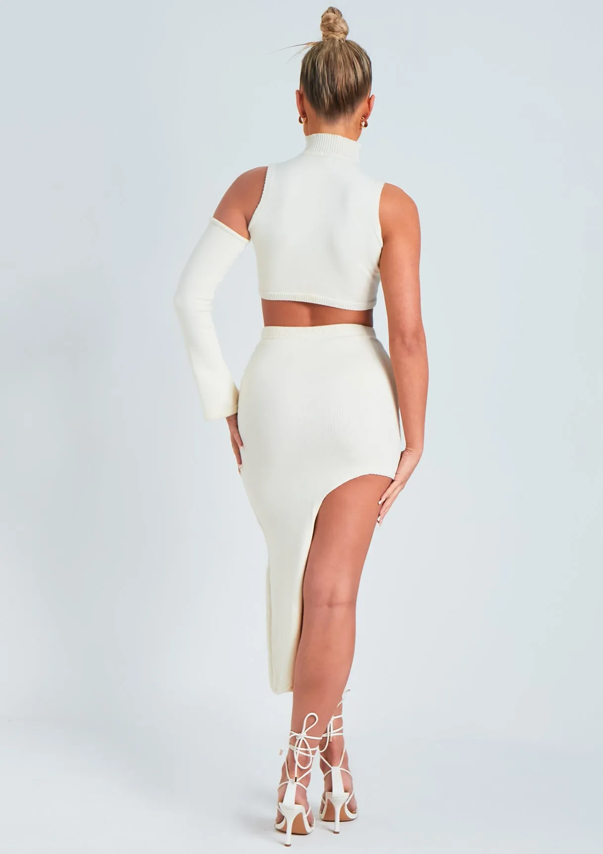 Liberty Cream Side Split Knitted Midi Skirt sold by Missy Empire product image thumbnail 4