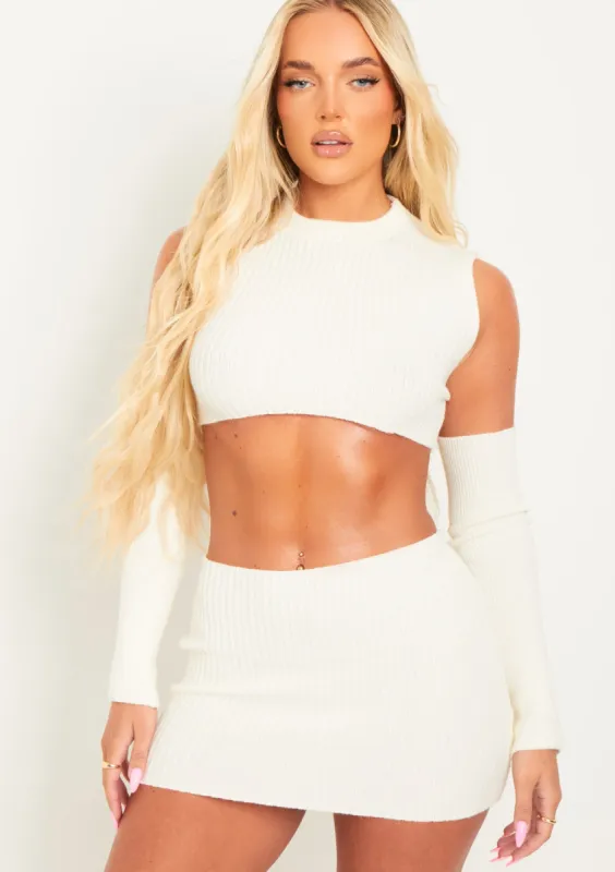 Cali Cream Knitted Crop Top With Separate Sleeves sold by Missy Empire