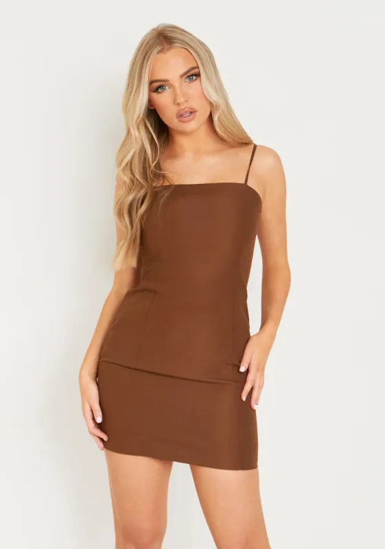 Emerson Chocolate Longline Strappy Mini Dress sold by Missy Empire