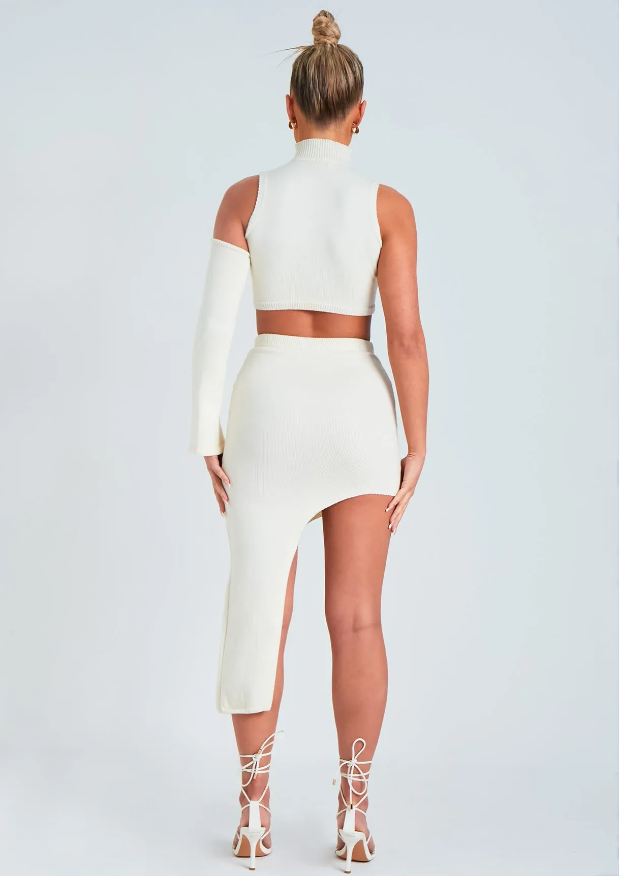 Liberty Cream Side Split Knitted Midi Skirt sold by Missy Empire product image thumbnail 5