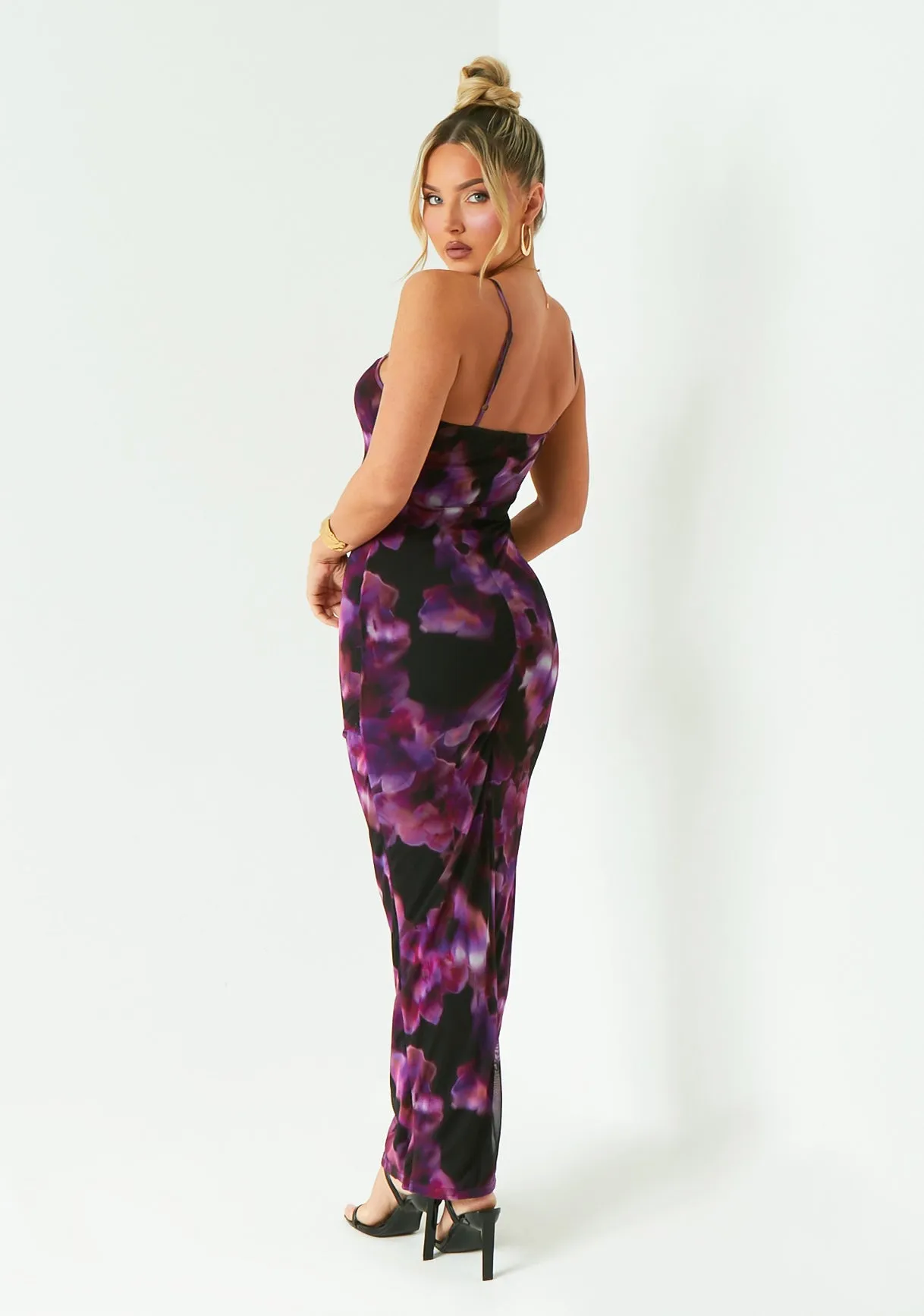 Nina Purple Multi Colour Printed Maxi Dress sold by Missy Empire product image thumbnail 3