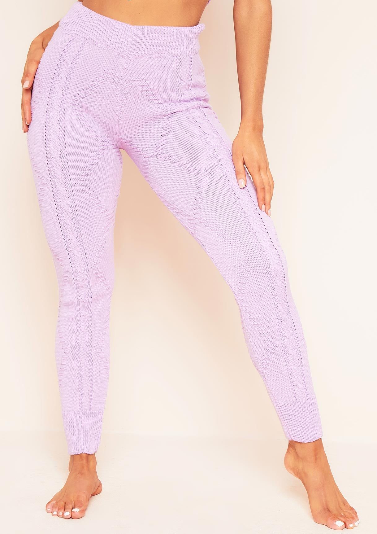 Flynn Lilac Cable Knitted Ribbed Joggers sold by Missy Empire