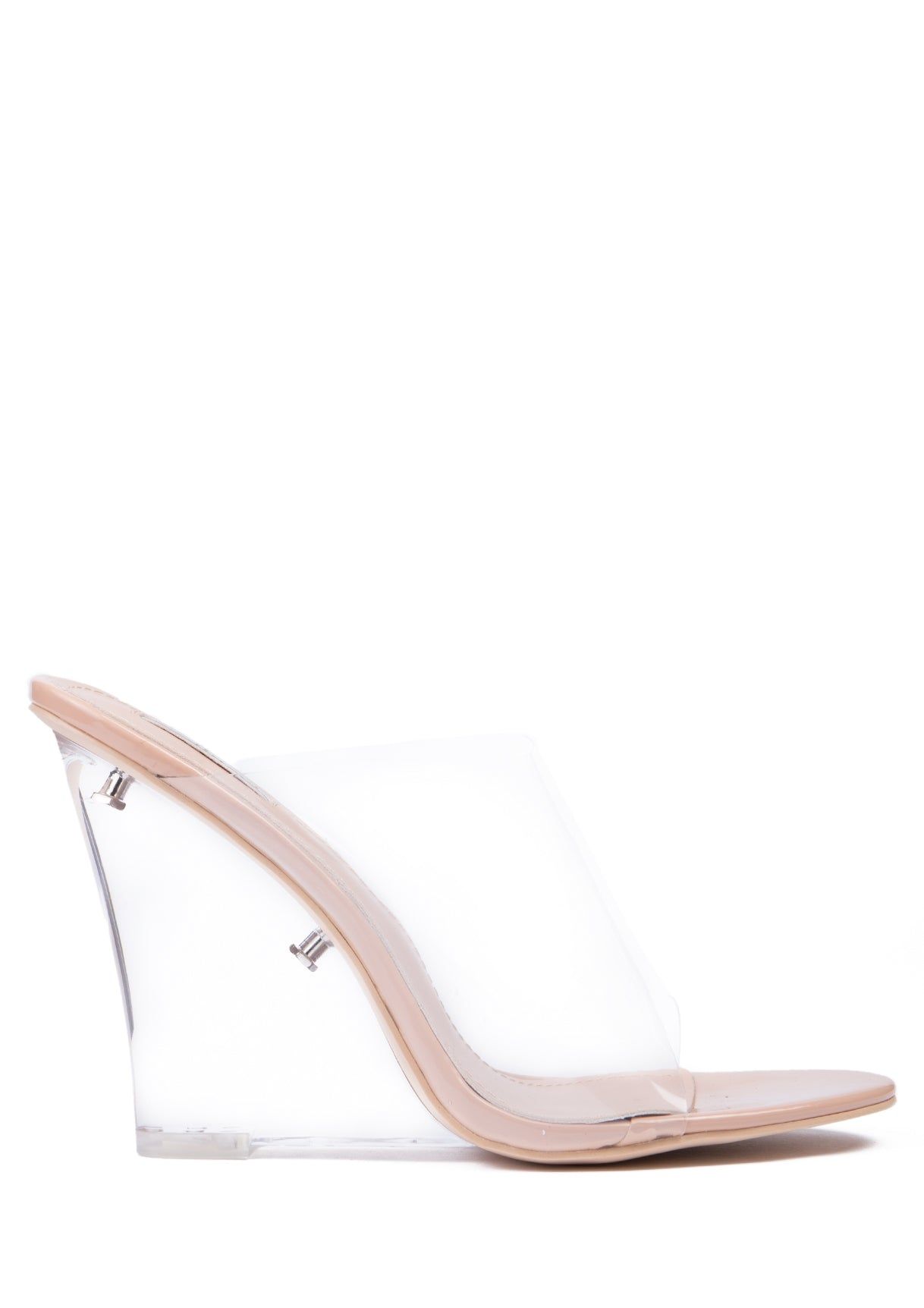 Blair Nude Perspex Wedge Mules sold by Missy Empire
