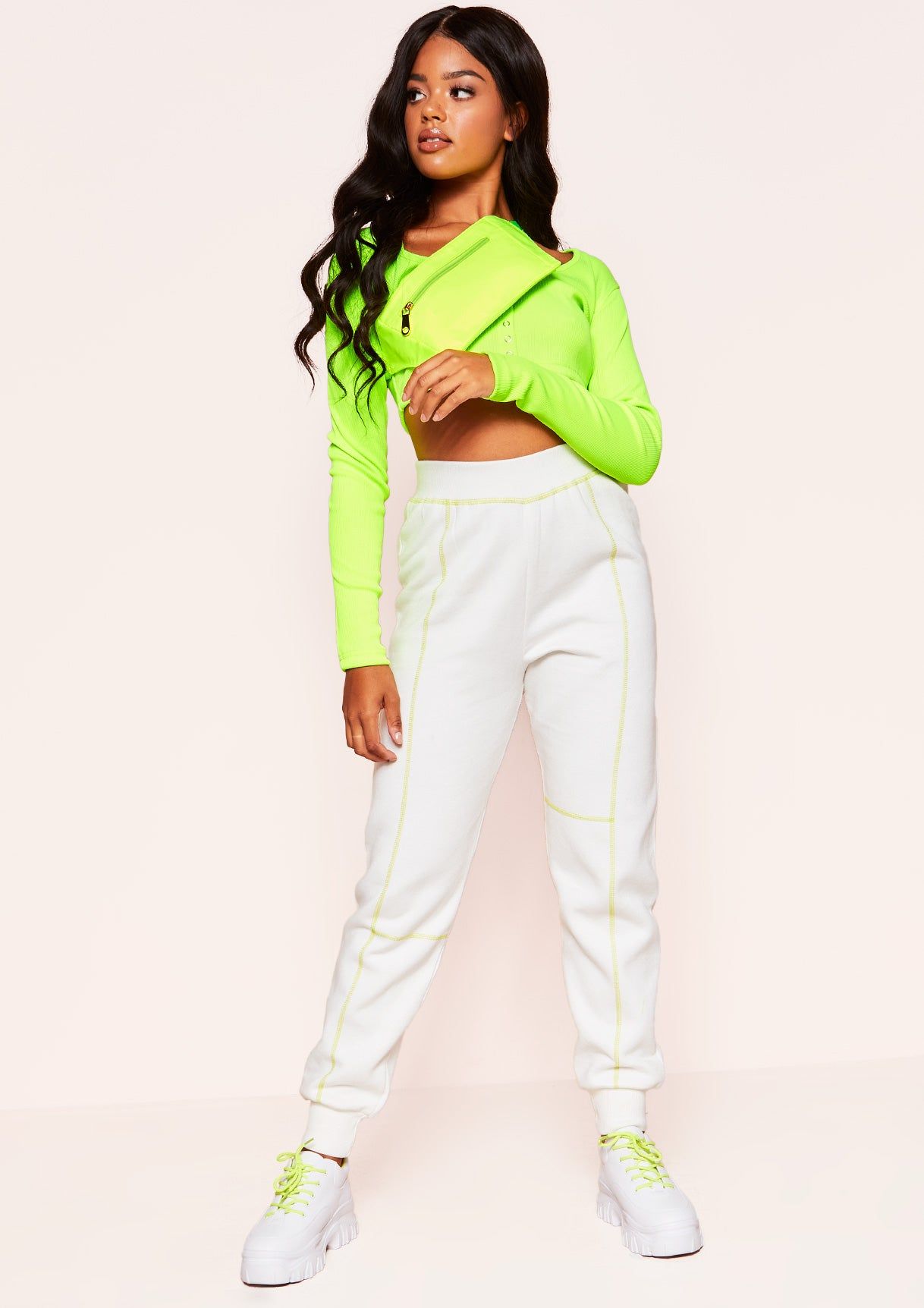 Iven Neon Green Button Up Ribbed Crop Top sold by Missy Empire product image thumbnail 3