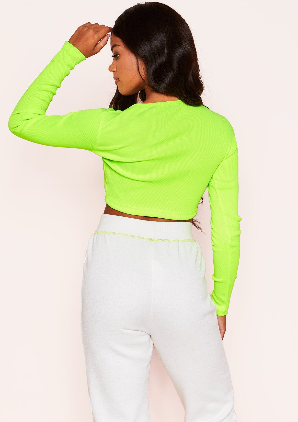 Iven Neon Green Button Up Ribbed Crop Top sold by Missy Empire product image thumbnail 2