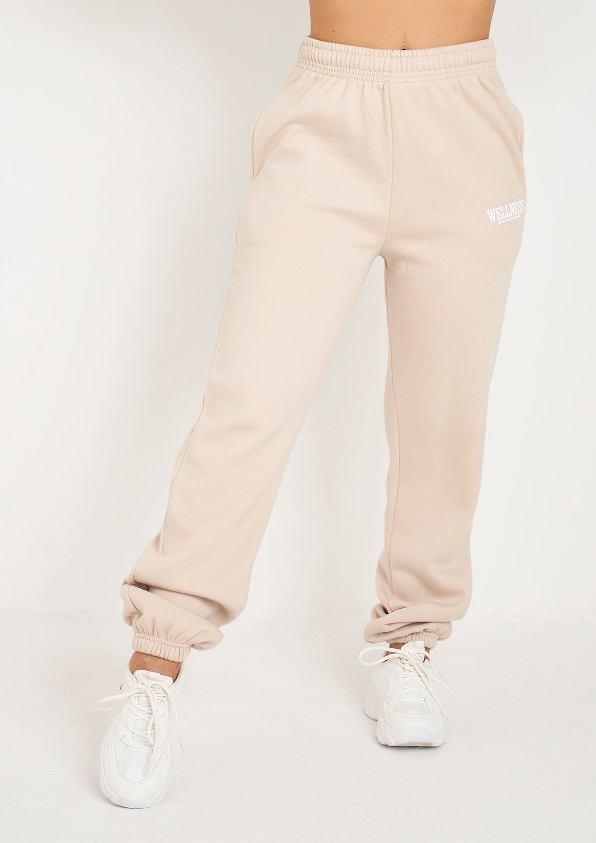 Jolie Beige Wellness Embroidered Cuffed Joggers sold by Missy Empire product image thumbnail 4