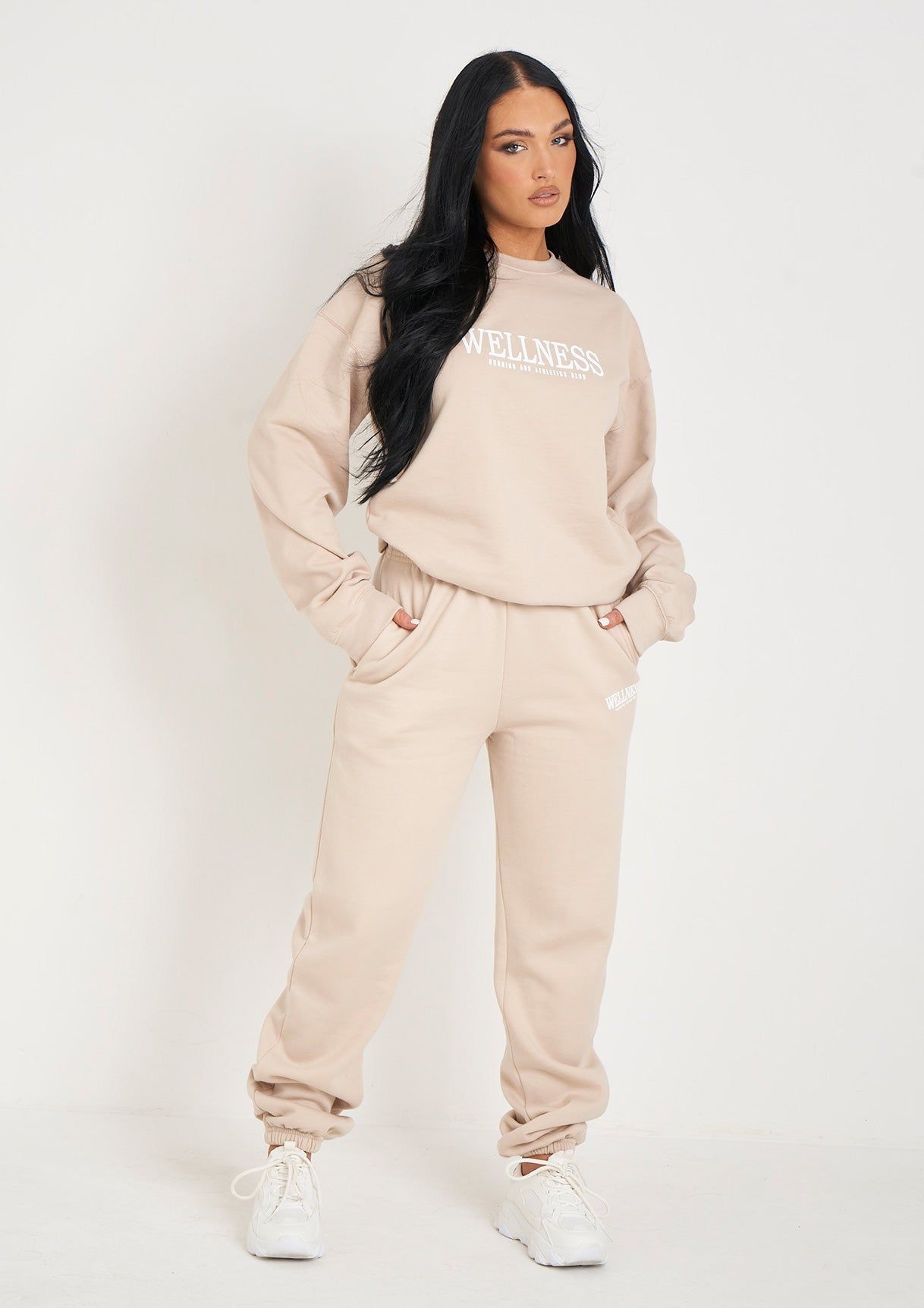 Jolie Beige Wellness Embroidered Cuffed Joggers sold by Missy Empire