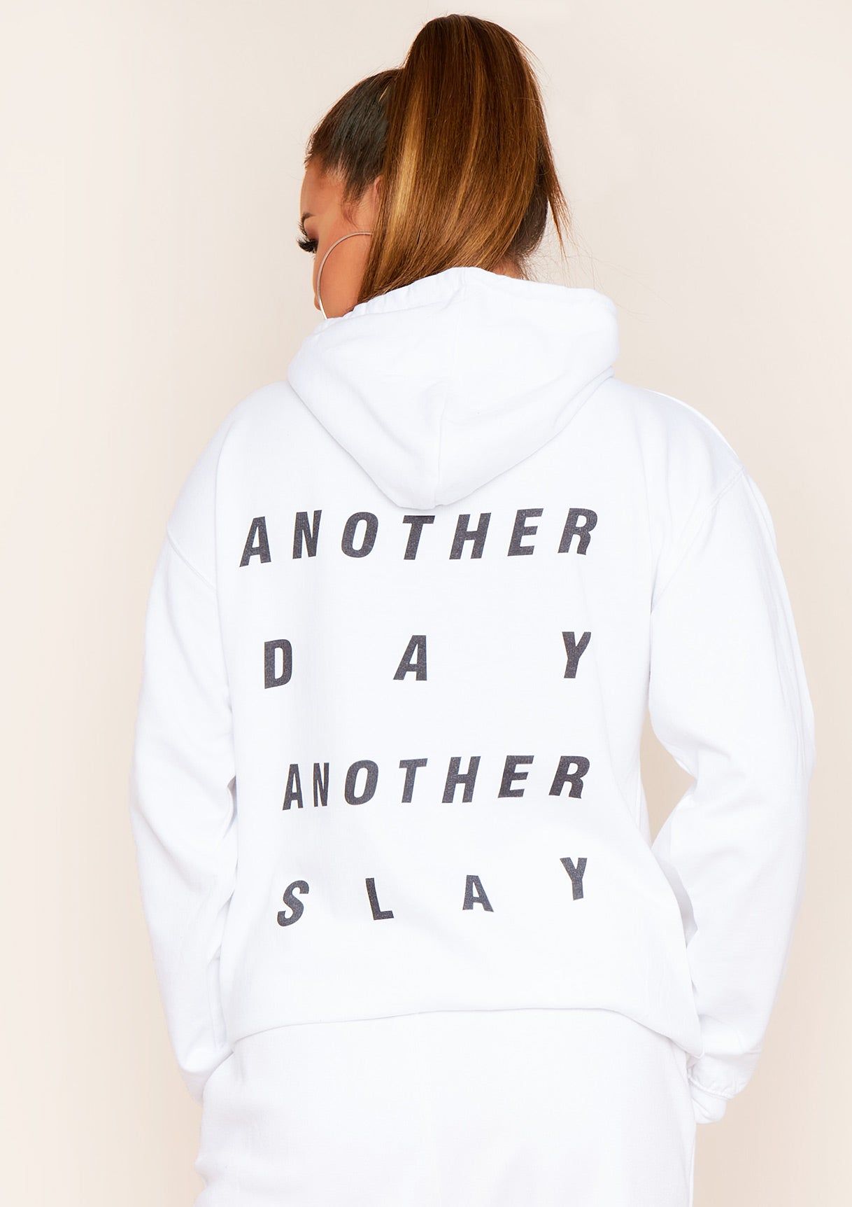 Mindy White Another Day Another Slay Slogan Oversized Hoodie sold by Missy Empire