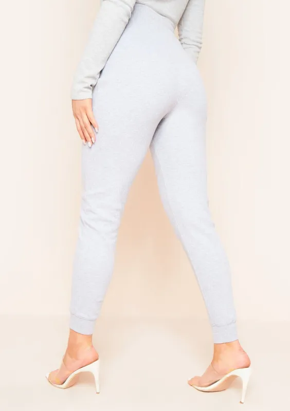 Nayla Light Grey Ribbed Slim Leg Joggers sold by Missy Empire