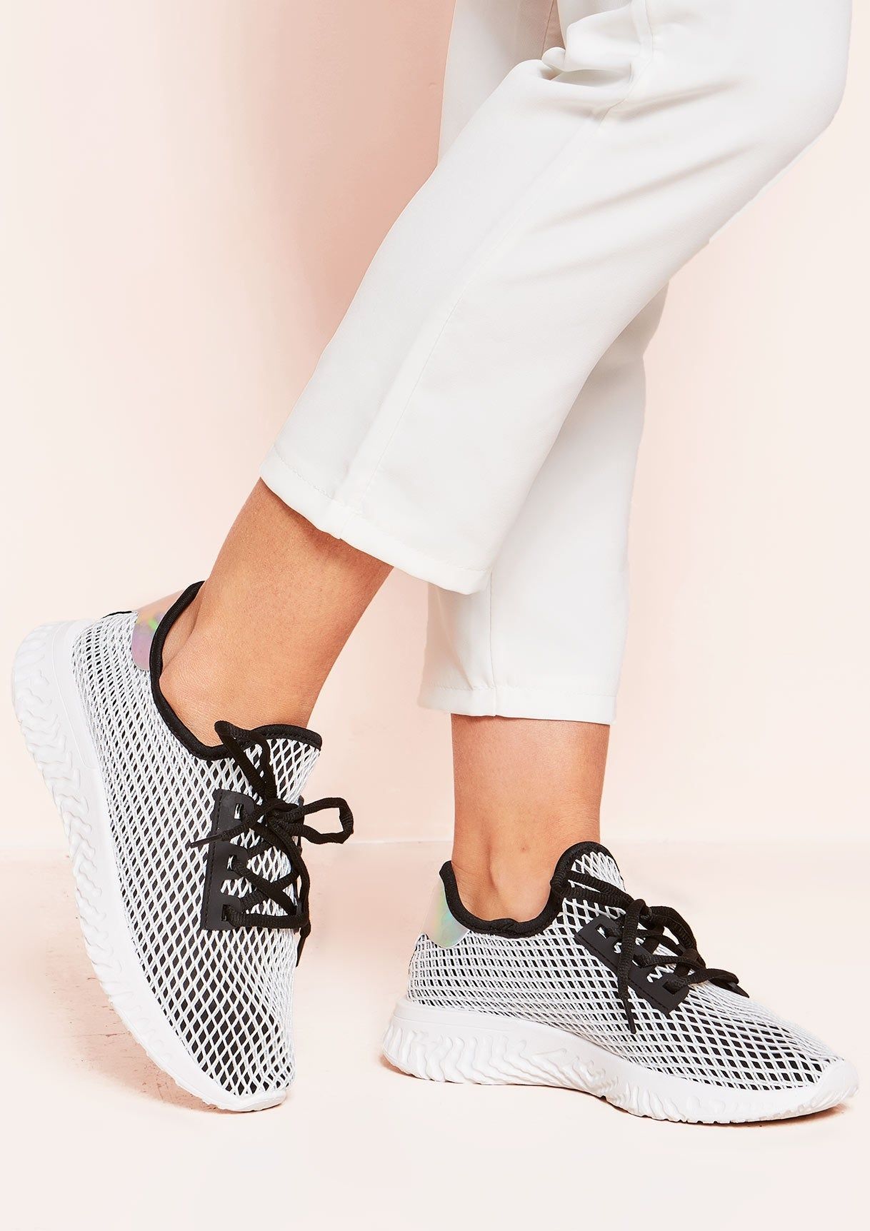 Ada Black White Mesh Runner Trainers sold by Missy Empire
