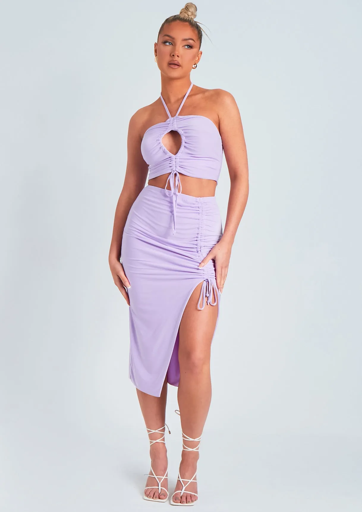 Naliyah Lilac Keyhole Cut Out Halter Neck Slinky Top sold by Missy Empire product image thumbnail 4
