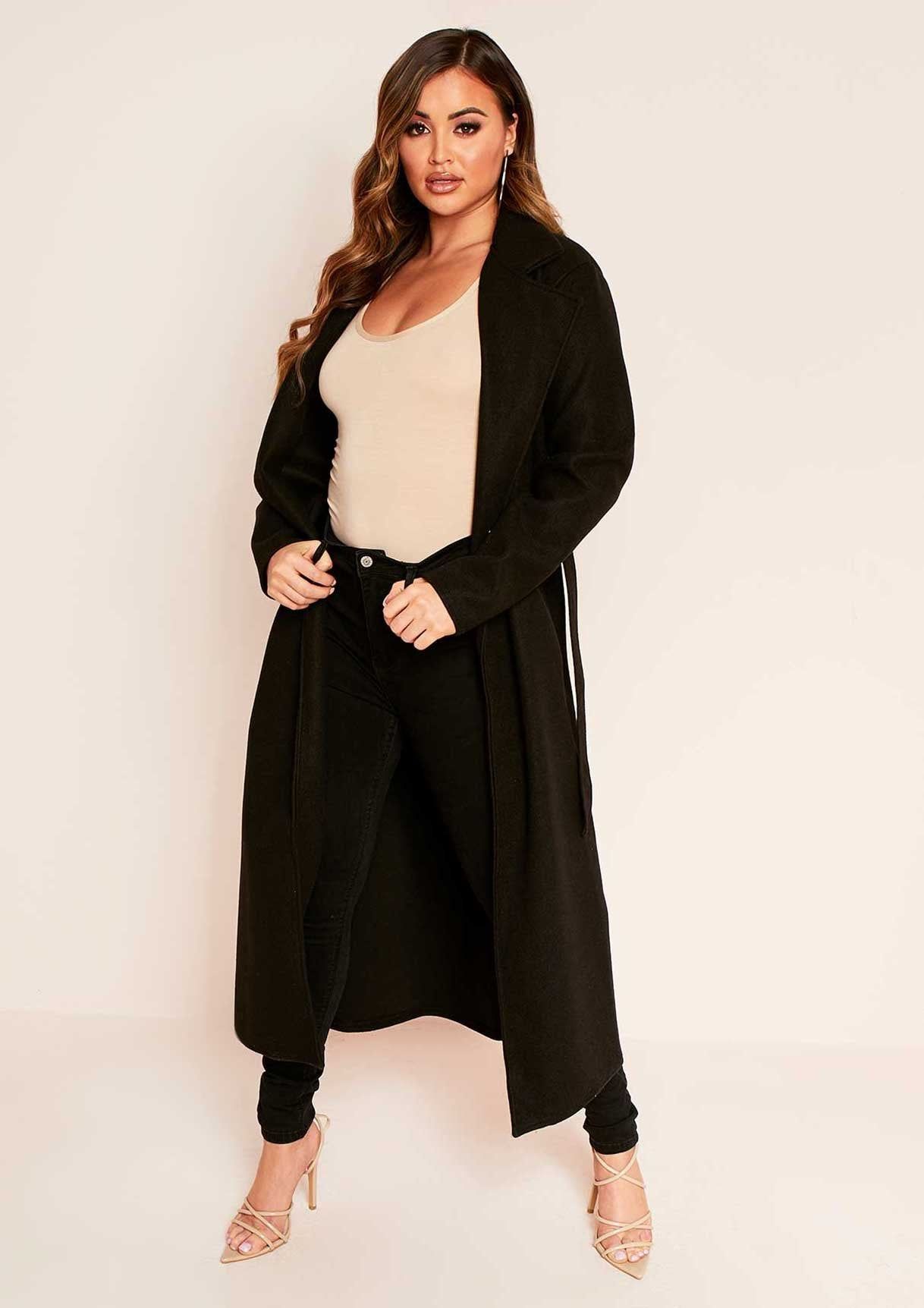 Layla Black Long Belted Formal Coat sold by Missy Empire