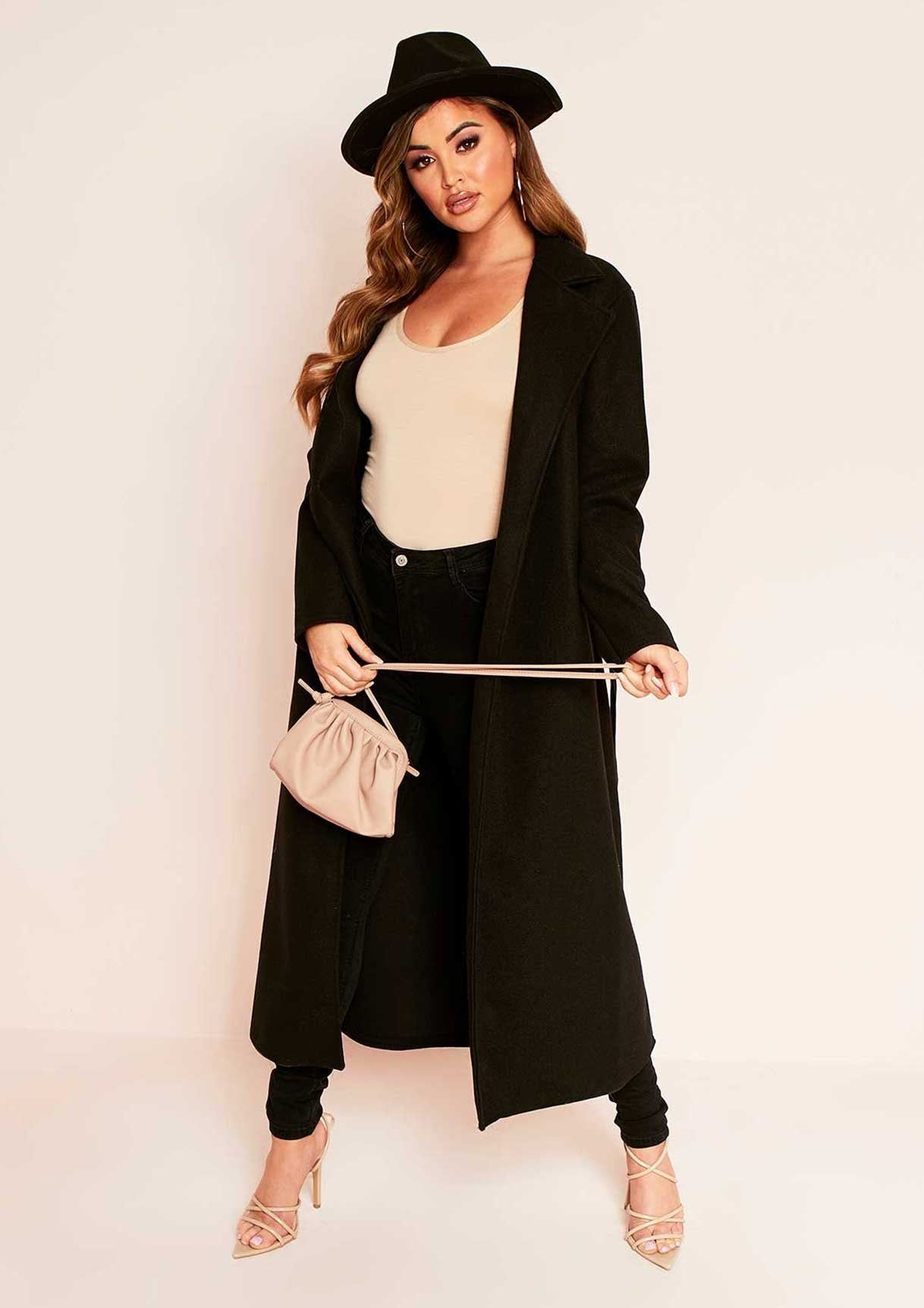 Layla Black Long Belted Formal Coat sold by Missy Empire product image thumbnail 4