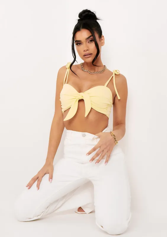 Kayla Lemon Tie Front Strappy Crop Top sold by Missy Empire