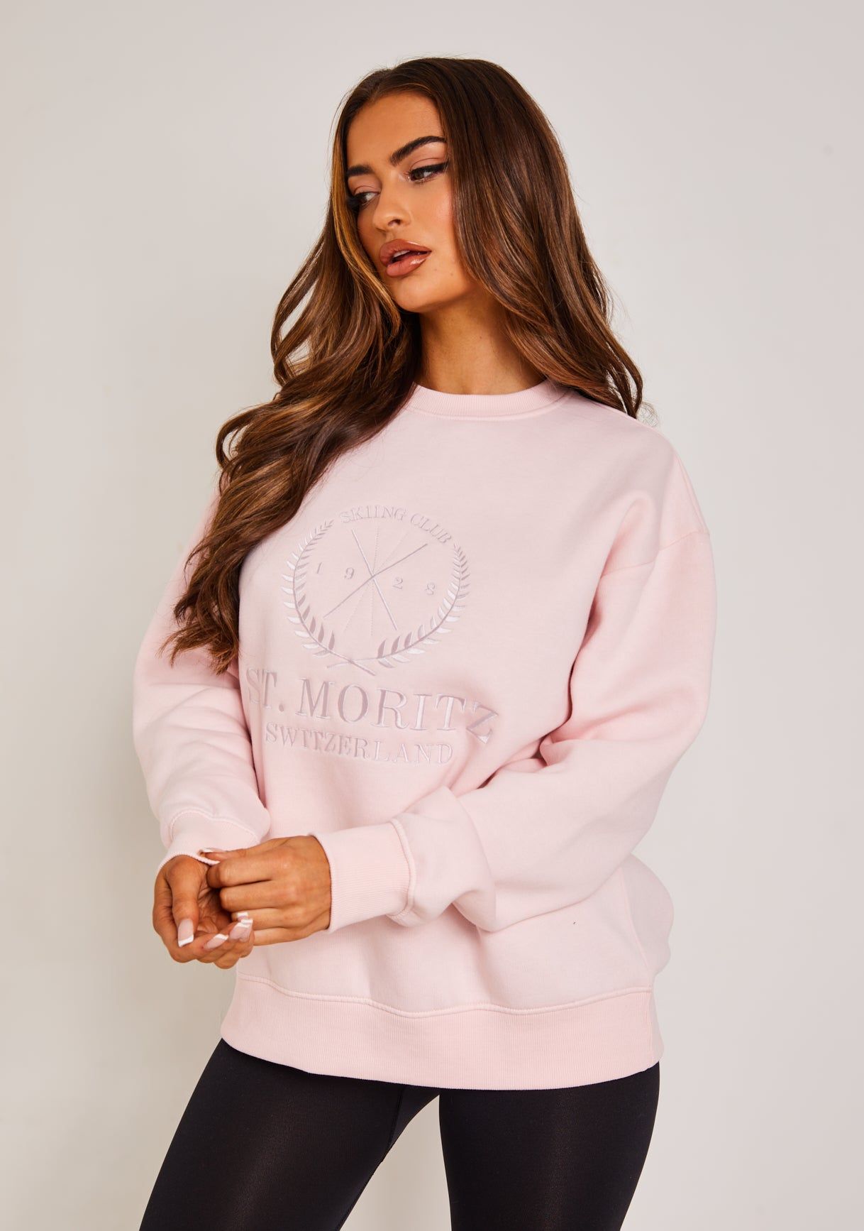 Maisy Baby Pink St Moritz Embroidered Graphic Sweatshirt sold by Missy Empire product image thumbnail 4