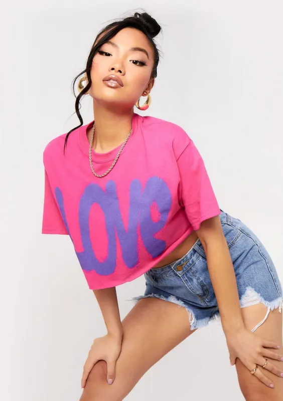 Maya Pink Love Slogan Cropped Oversized T-Shirt made by Missy Empire