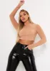 Siana Camel Ruched Front Long Sleeve Crop Top sold by Missy Empire