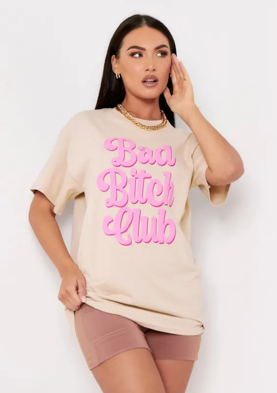 Karla Sand Bad Bitch Club Oversized T-Shirt sold by Missy Empire