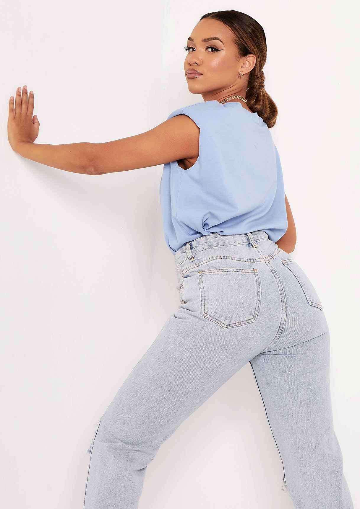 Susana Blue Padded Shoulder Oversized T-Shirt sold by Missy Empire product image thumbnail 2