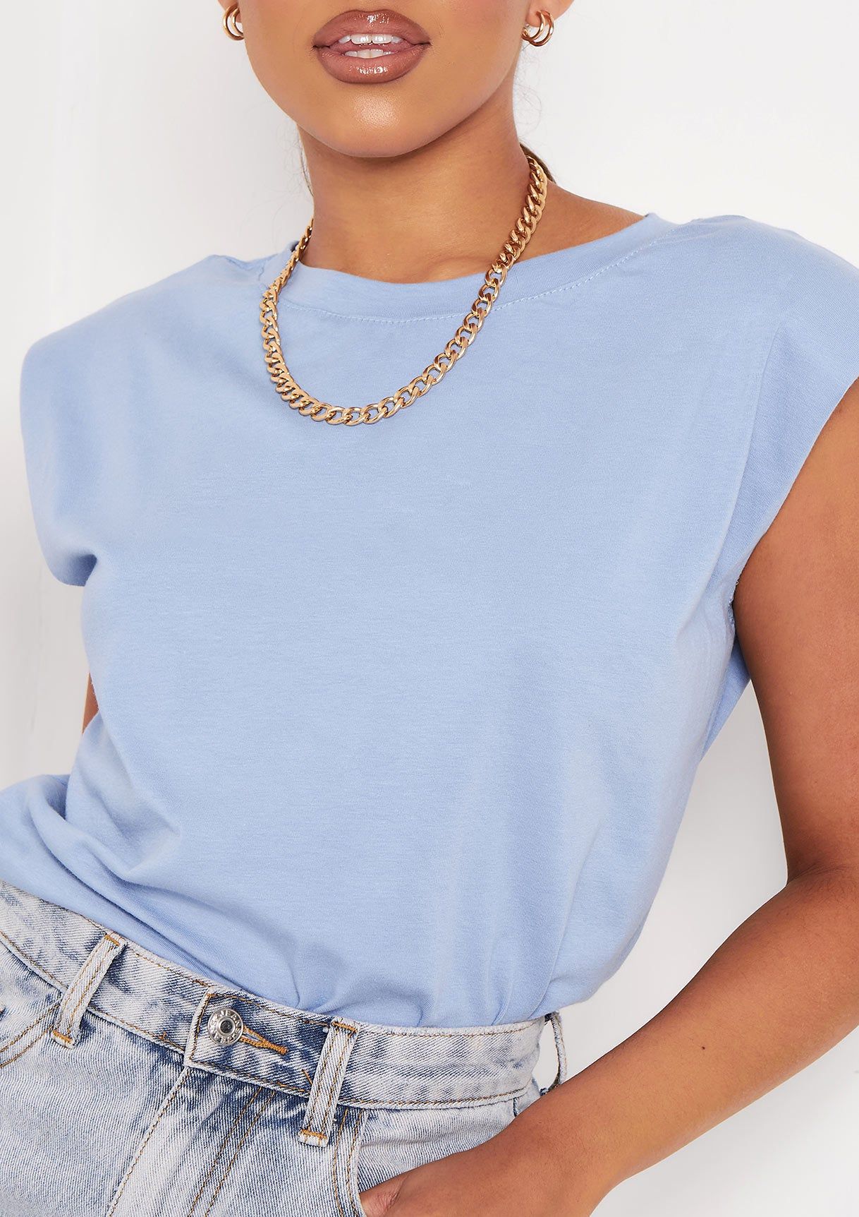 Susana Blue Padded Shoulder Oversized T-Shirt sold by Missy Empire product image thumbnail 3