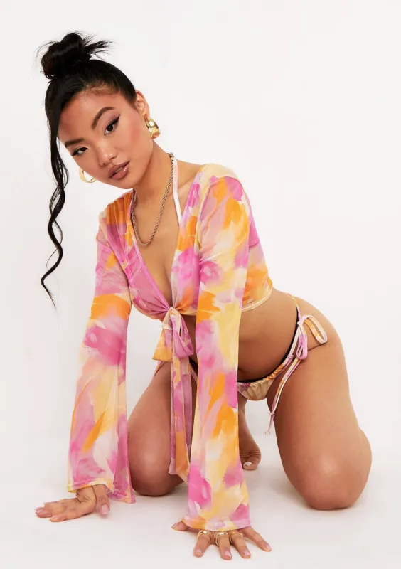 Elena Lemon Mesh Tie Crop Top sold by Missy Empire