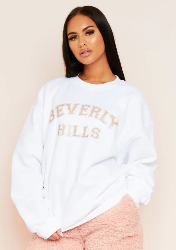 Tania White Beverly Hills Slogan Sweatshirt sold by Missy Empire